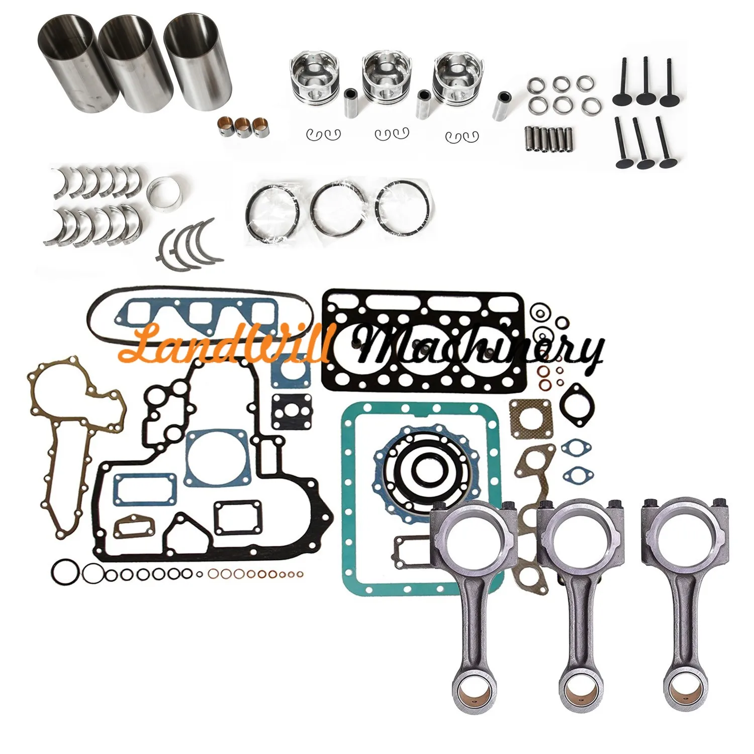 Overhaul Rebuild Kit + 3pcs Connecting Rod Fits For Kubota D1302 Engine