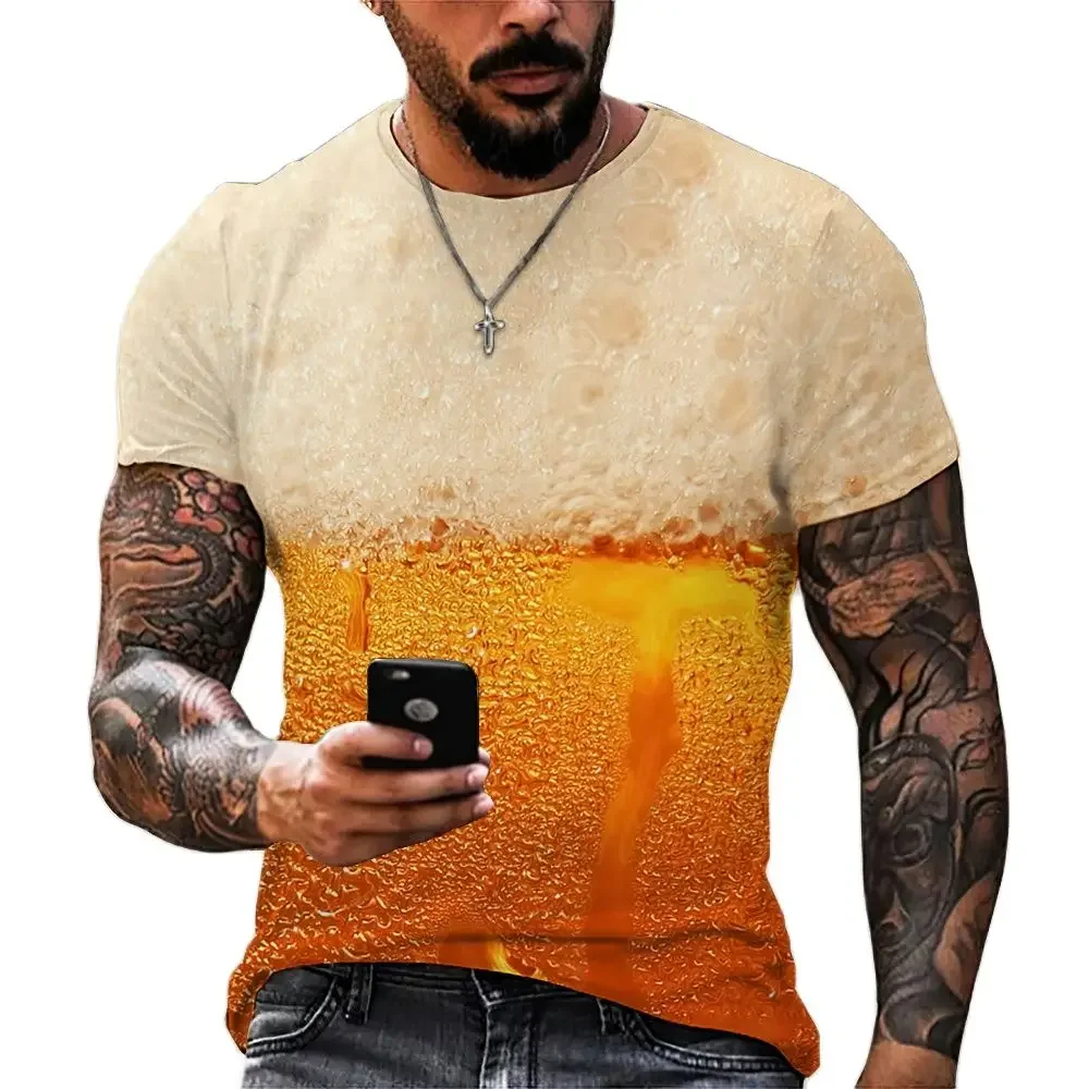 

Beer Print 3D Fashion Casual Personalized Street Hip-Hop Fun Men's Short Sleeve Round Neck Oversized Pullover T-shirt 6xl Tops