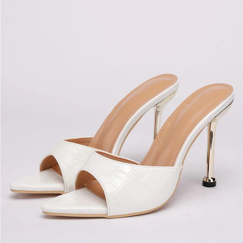 

Модные женские тапочки, пикантные зеленые туфли-лодочки со змеиным принтом, сандалии на высоком каблуке, шлепанцы, шлепанцы с острым носком, женская обувь для вечеринок