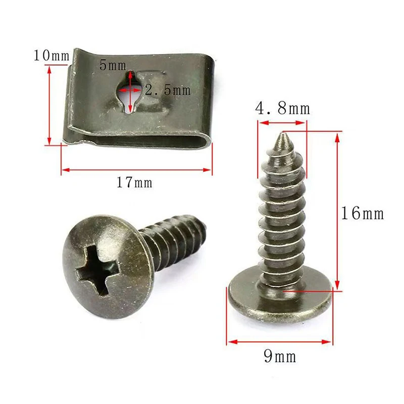 20-200PCS Car Self-tapping Screw Fastener Clip U-Type Metal Screw Clip for Motorcycle Auto Fender Bumper Protection