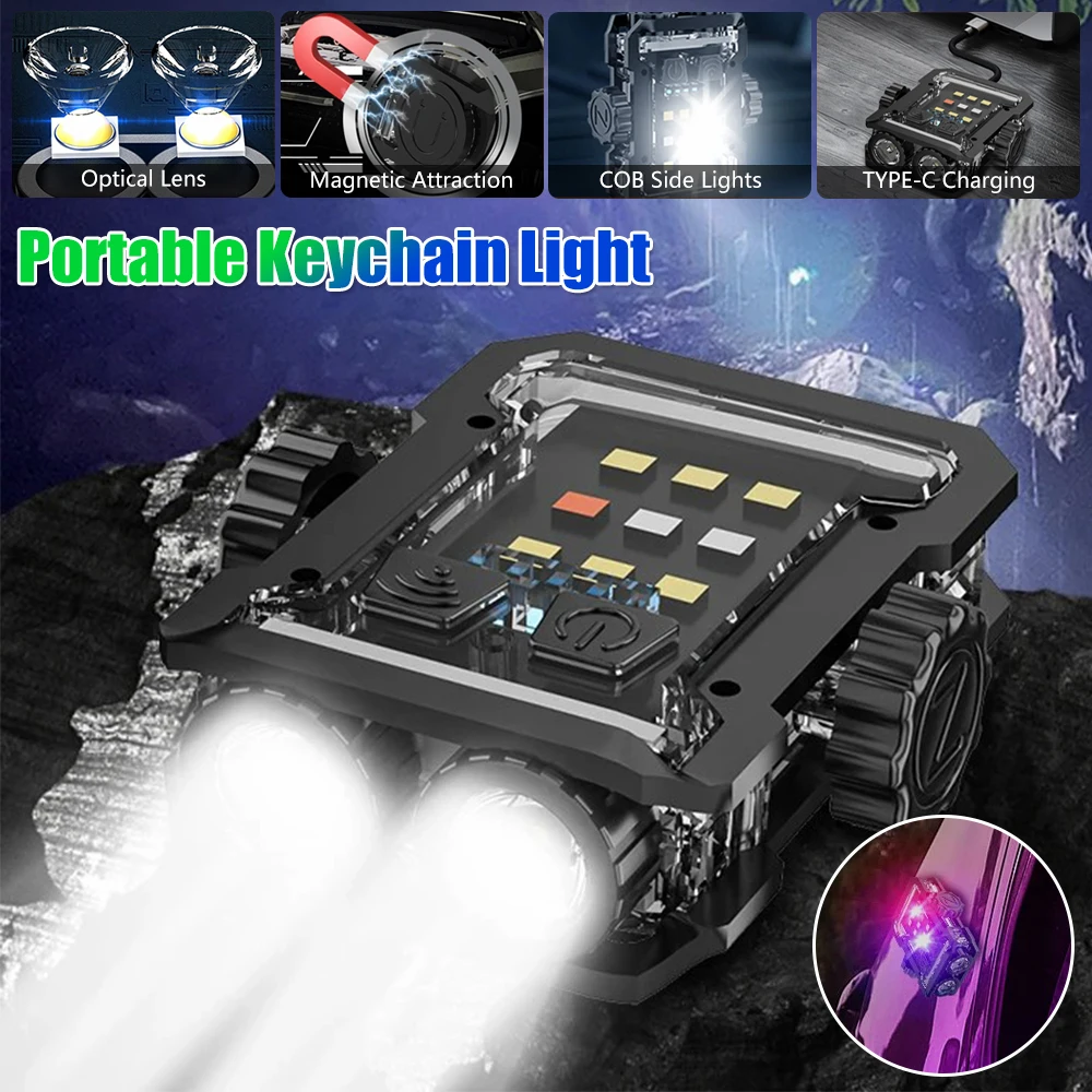 Mini Rotating Gyroscope Keychain Light with Purple Light, Red and Blue Flash with Magnetic Absorption, Rotatable Decompression