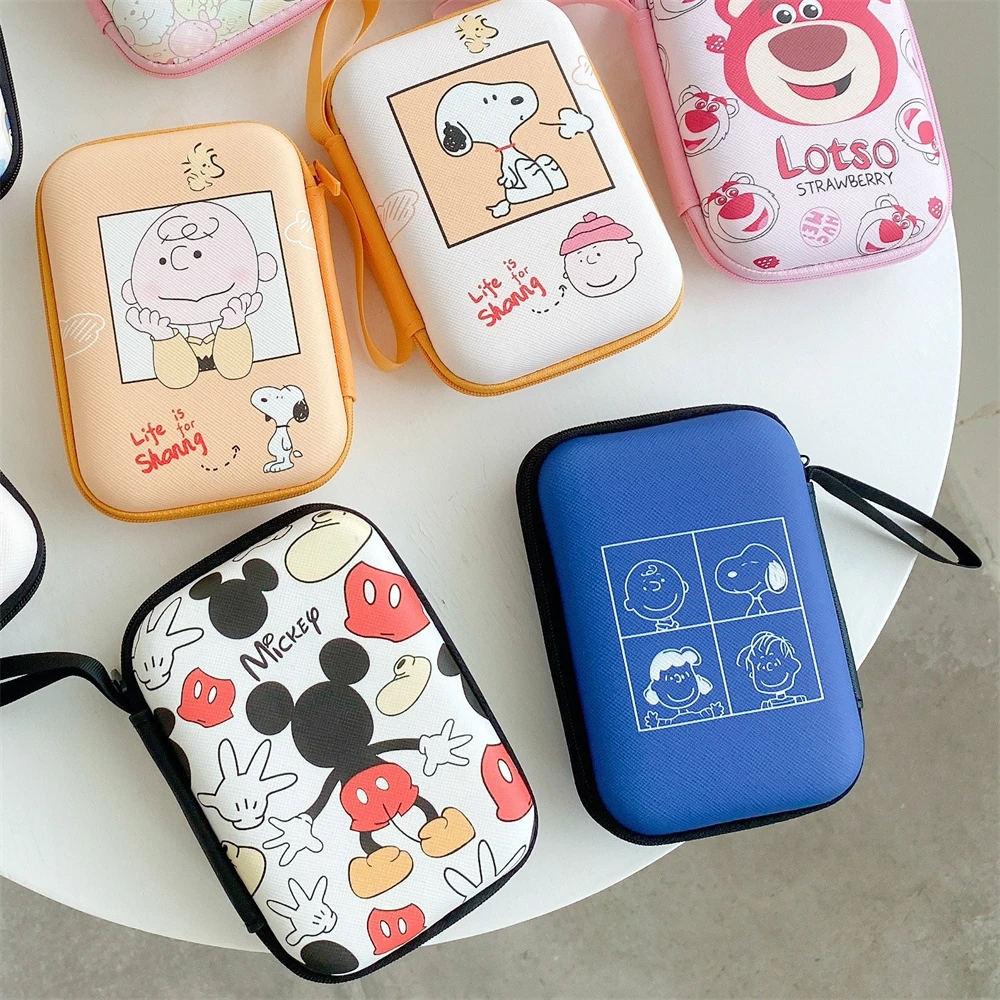 9.5x13.5cm Earphone Storage Box For Airpods Data Cable Zipper Bag Mickey Stitch Toy Story Mermaid Alice Snoopy Stellalou