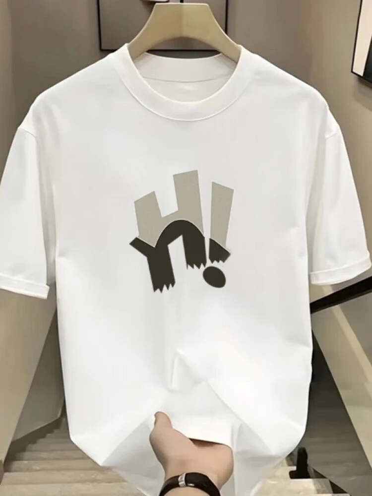 

Hong Kong Style Summer Mens Short Sleeve T-Shirt 2025 Loose Cotton Trend Half Sleeve Crew Neck T-Shirt Top New Product
