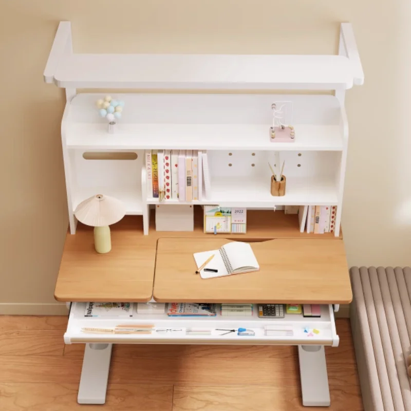 Beech Wood Desk Lamp Integrated Eye-Protecting Study Children's Desk Adjustable Height Desk Integrated Set
