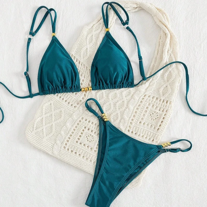 2026New sexy two-piece swimsuit, seamless, adjustable, tie-up, beach vacation bikini