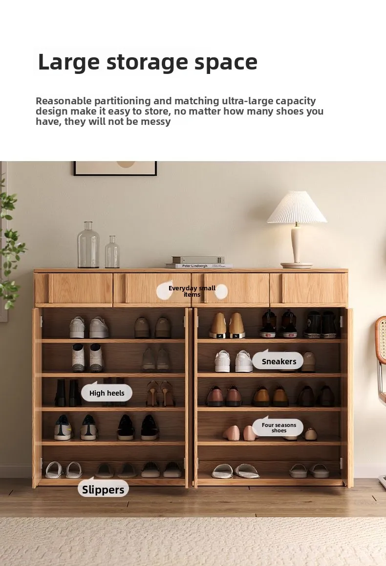 All-Oak Shoe Cabinet, Large-Capacity Multi-Tier Oversized Entryway Integrated Shoe Rack Living Room Furniture Set