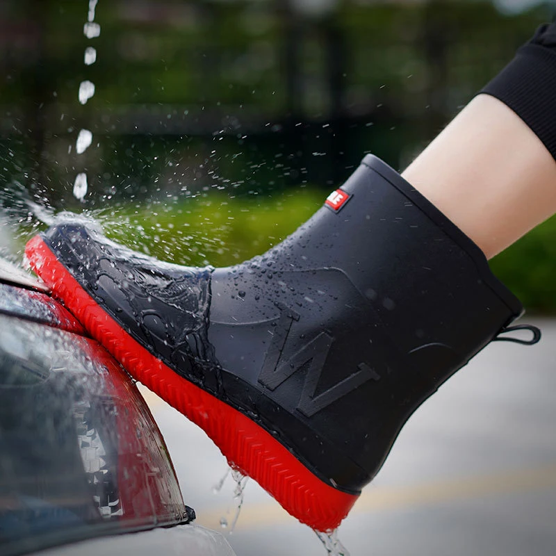 Mid-tube Fashionable Rain Boots Large Size For Men Women Kitchen Work Fishing Rain Boots Car Wash Water Shoes Rubber Overshoes