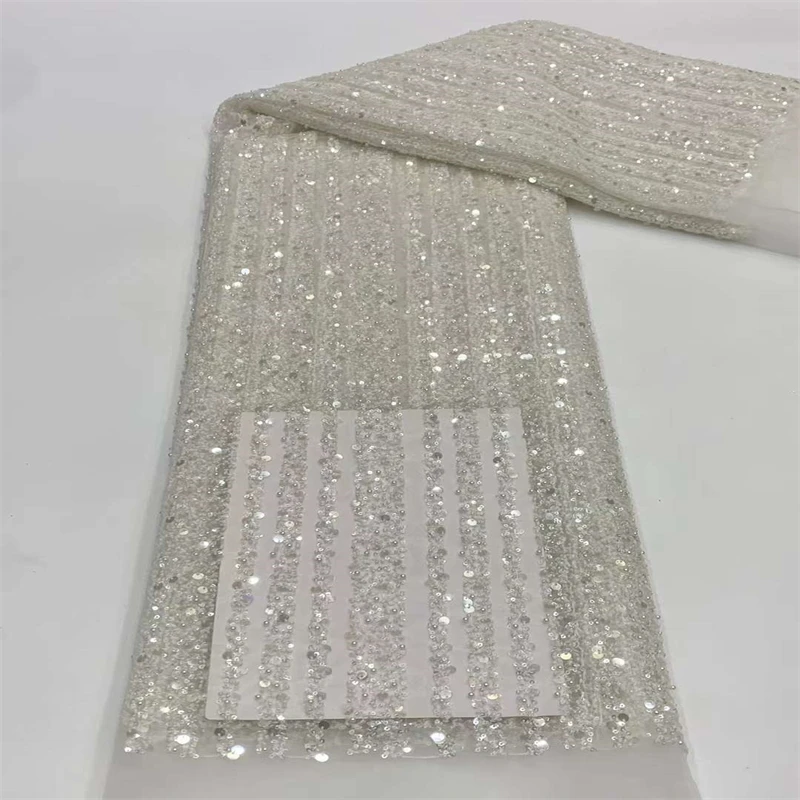 Sequins French African Embroidey Beaded Lace Fabric 2023 High Quality Tulle Lace Fabric For Nigerian Wedding Dress  XB-260