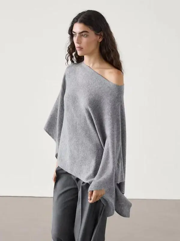 Свободный крой, круглый асимметричный дизайн, оulder Bared Batwing Sve Cowl Ne, вязаный свитер, Новое поступление, женская мода
