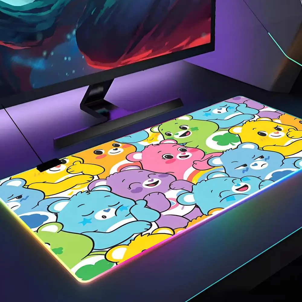 Cute Cartoon C-Care B-Bears Mouse Pad Gamer RGB Deskmat Keyboard Mat Gaming Laptops LED Mousepad Desk Protector Anime Mause Mats