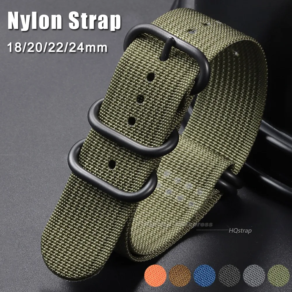 Multicolor Nylon Watch Strap 18mm 20mm 22mm 24mm Black Ring Buckle Universal Replacement Bracelet for Man Women Canvas Band
