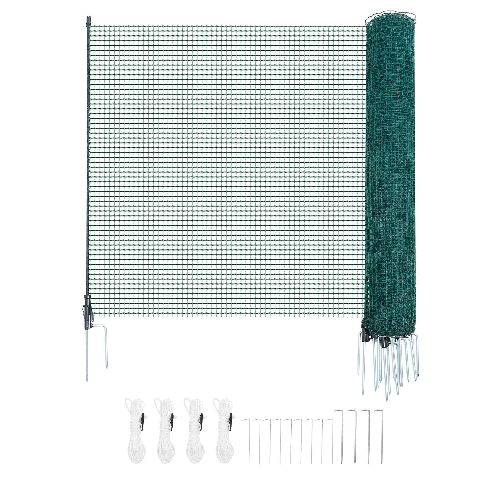 Temporary Fence with Posts, 3 x 49.2 FT Plastic Mesh Fencing, Garden Safety Fences Netting with Double-Spike Stakes & Guy Ropes, Temporary Fence for Dogs, Chickens, Plants, Outdoor Yards