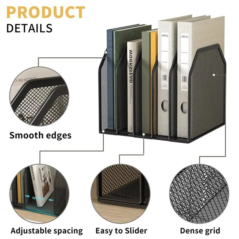 VELIF-2X Desk File Organizer Sections Upright Mesh Desktop Organizer File Sorter Office Organization File Holder For Home