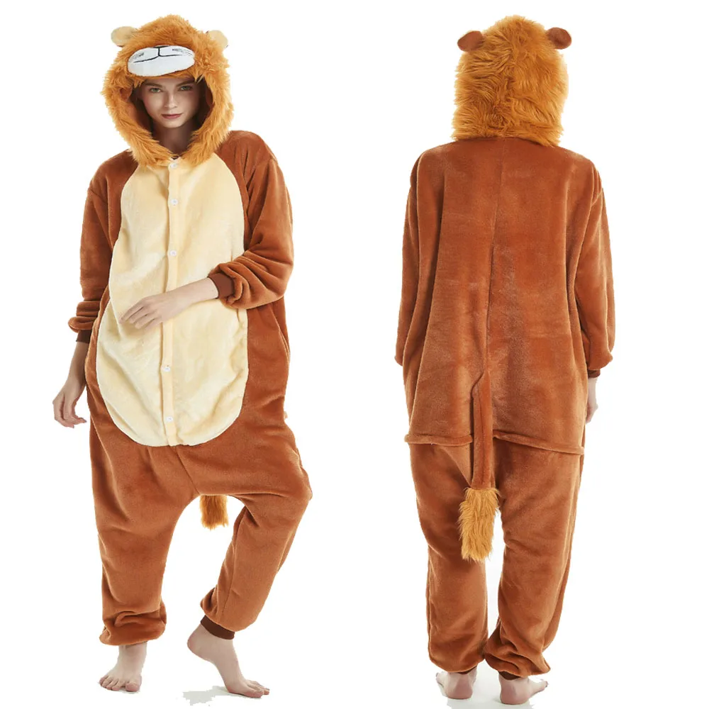 Kigurumi Adult Woman Unicorn Fox Leopard Costume Men Onesies Warm Pajamas Zipper & Buttons Pink Purple Orange Jumpsuits Clothes