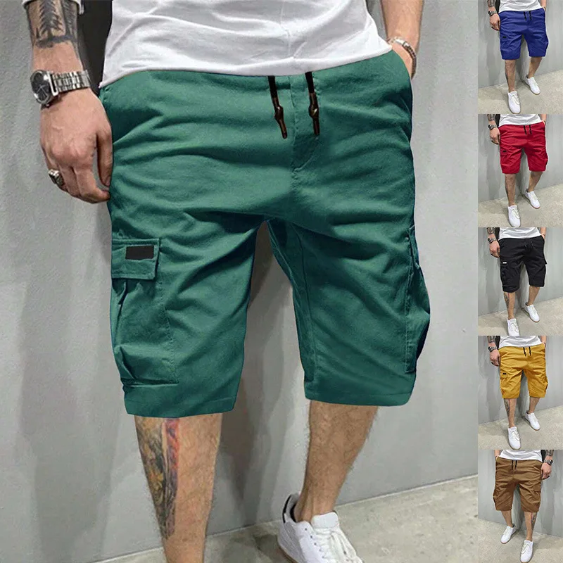 Men's Wear-Resistant Shorts Summer Beach Casual Cargo Short Pants Multi-Pocket Workwear Breathable Loose Straight Solid Shorts