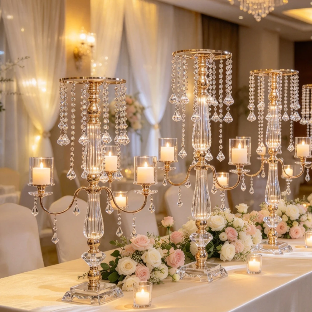 70/80/90/100cm with cup) acrylic Floor Candelabra 4 Arm Crystal Candle Holder Tall Wedding Centerpiece Aisle Banquet Event Decor