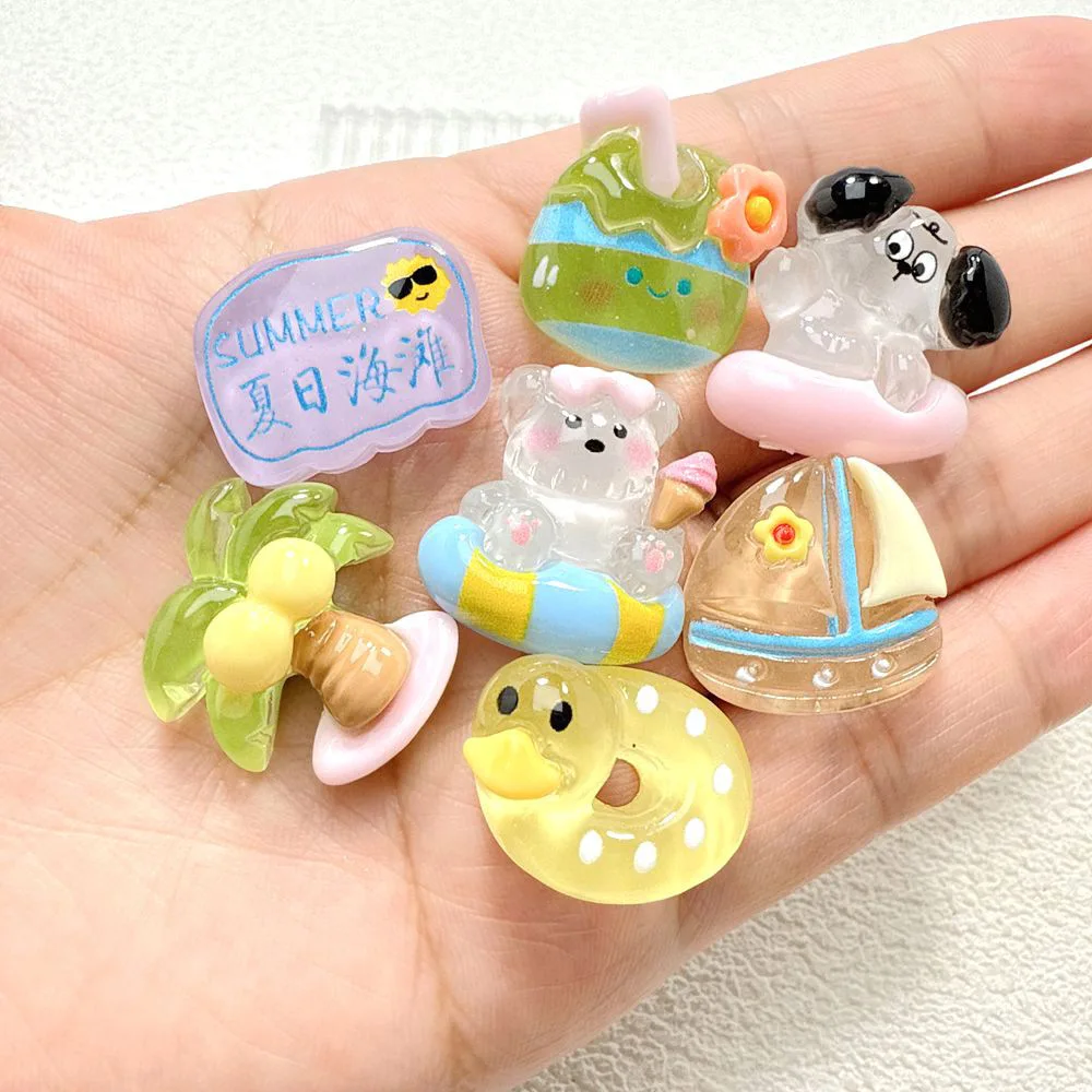 Transparent Cartoon Summer Beach Series Flatback Flat Back Ornament Jewelry Making Fridge Magnet Phone Case Decor Accessories