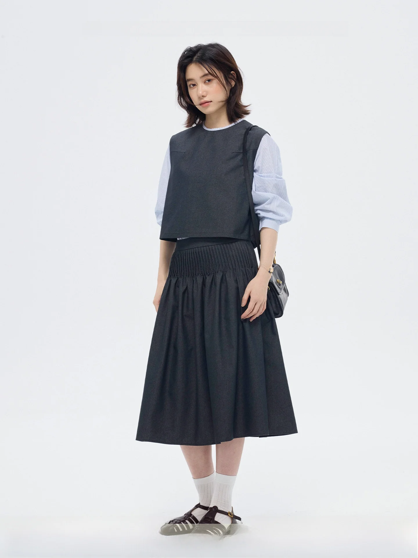 

Sli Vintage Blue Denim Svel Vest Skirt Set for Women Trendy Commute Faion Spring Season Regular Length Armholes
