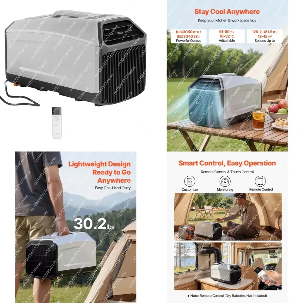 Portable 3050 BTU Camping Air Conditioner Remote Touch Control 61-90F Adjustable 150 M3 Tent AC Unit Hose Used for Room