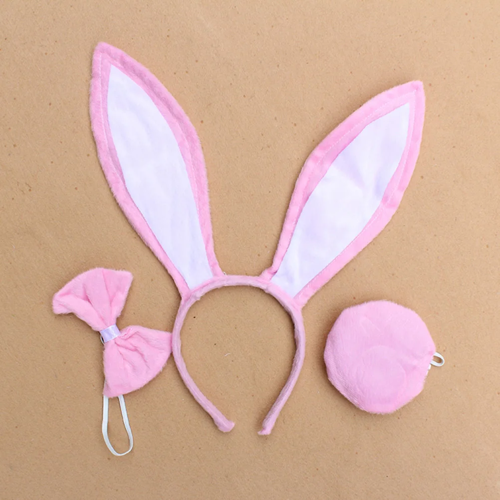 4pcs Rabbit Costume Set Bunny Ears Headband Bow Tie Tail Gloves Party Cosplay Outfit For Halloween Christmas Fancy Dress