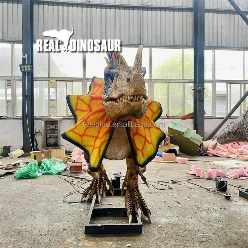 Indoor 3D Animatronic Dilophosaurus Realistic Robot Dinosaur Model for Kids