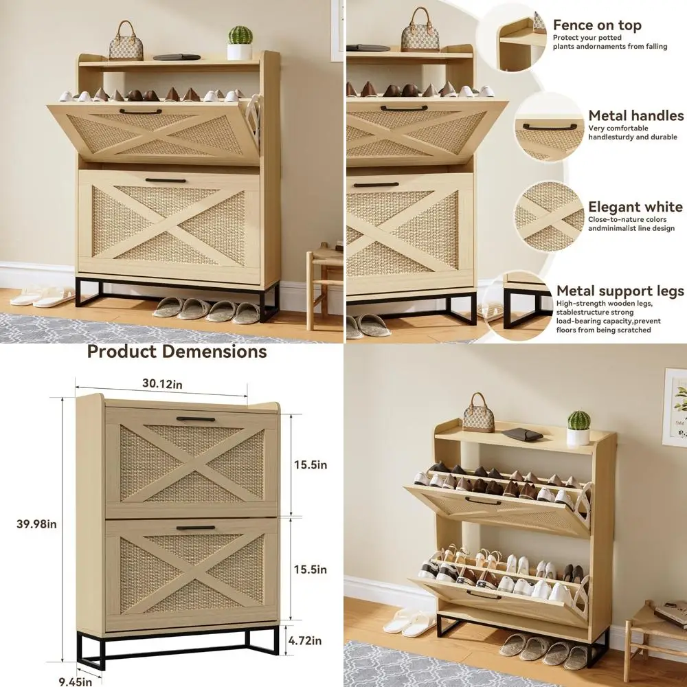 

Narrow Shoe Storage Cabinet with Flip Drawers - Metal Legs Organizer for Entryway and Shoe Street Storage Solutions