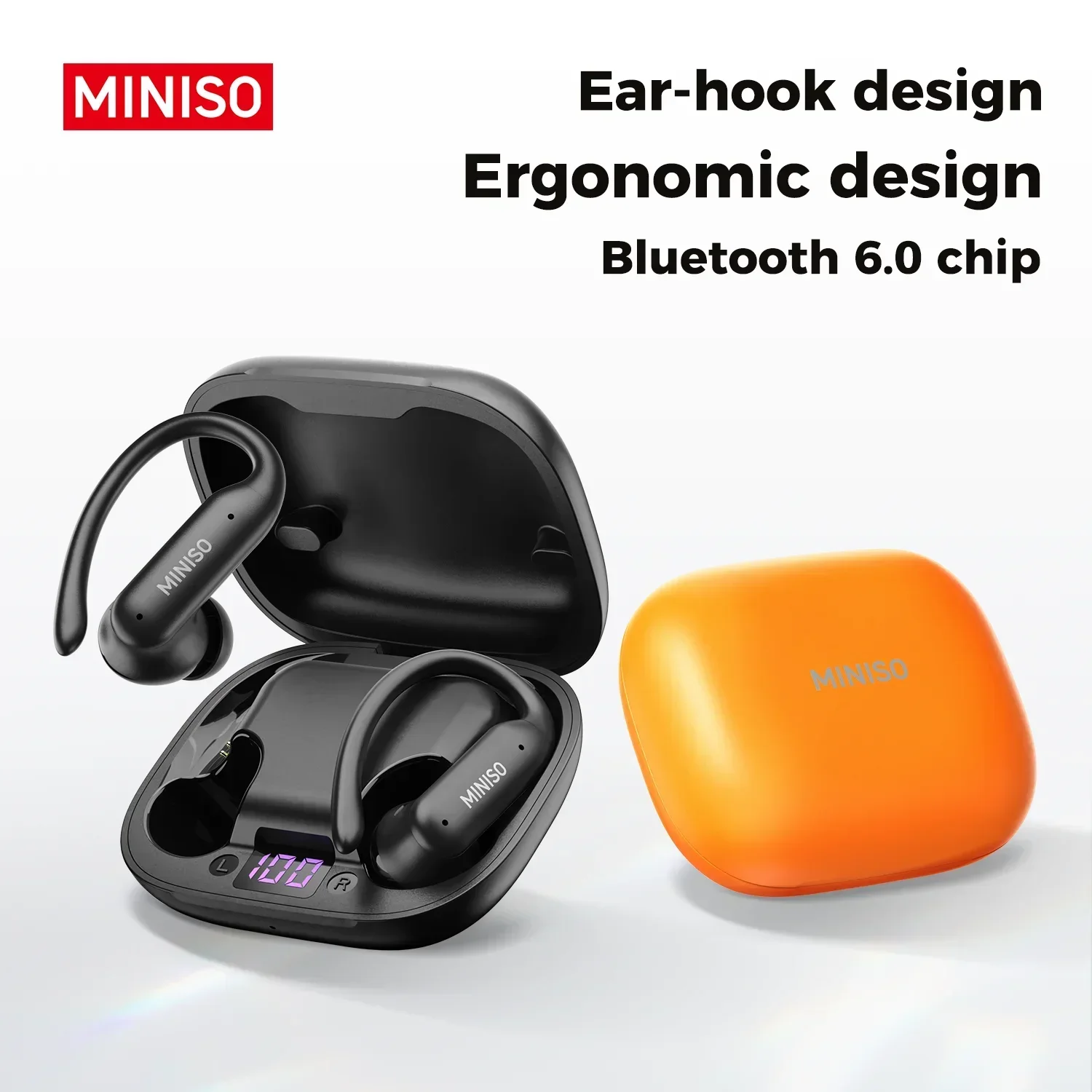 MINISO MS219 TWS Wireless Headphones,Zero-Feel Wear Skin-Friendly Earhook Secure Fit, Bluetooth Earphones with Long Battery Life