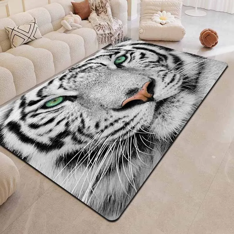 

Фланелевый ковер с принтом белого тигра, 3D-дизайн животных, декор для гостиной, мягкий напольный коврик, тематика дикой природы, домашний текстиль, ковер для детей