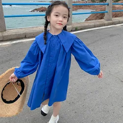 Baby Girls Dresses Big Collar Long-Sleeved Student Dress Kids Princess Charm Vestidos Spring New Campus Style Children'S Clothes