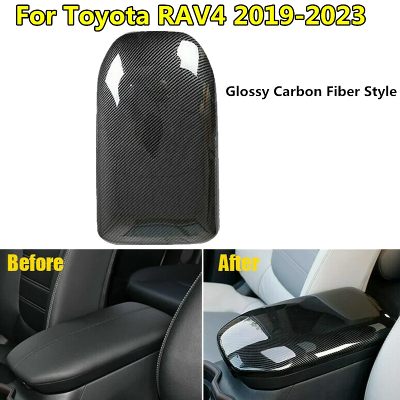 

Carbon Fiber ABS Interior Armrest Box Decor Cover Trim For Toyota RAV4 2019-2023