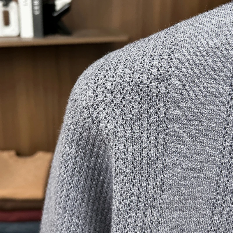 Hochwertiger Herrenpullover Herbst Winter Neuer Reißverschluss Stehkragen Modemarke Klassisches Streifenmuster Koreanischer Casual Jacquard Strickpullover – Detail 20