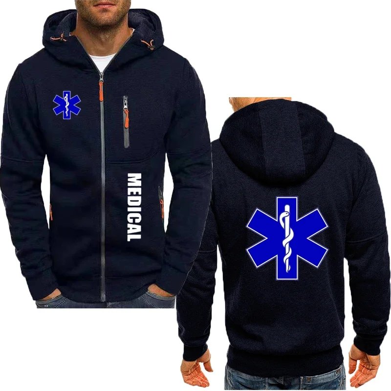 Men's New Long Sleeves Fashion Zipper Hoodies Emergency medical personnel clothing cotton Casual Harajuku Hooded jacket