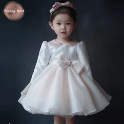 Baby Girl Princess Tutu Dress Infant Toddler Child Long Puff Sleeve Frock Bow Vintage Vestido Birthday Party Baby Clothes 1-14Y