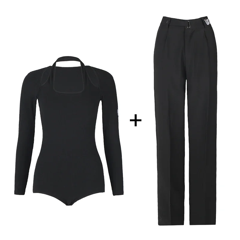 Pantalons de danse de salon taille haute pour femmes adultes pantalons de danse latine Samba femme vêtements de danse moderne Costume d'entraînement SL9365