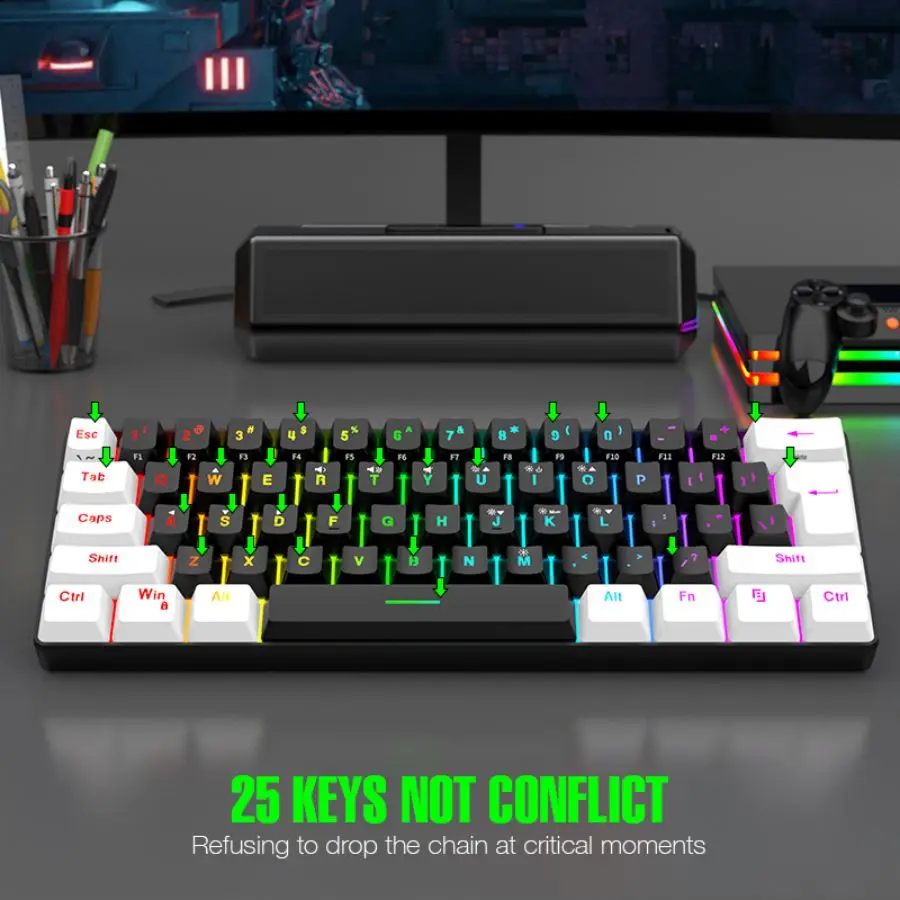 Imagem -06 - Usb Wired Keyboard Mouse Kit Rgb Backlight Iluminação Led Colorida Gaming Mouse 61 Teclas 3200dpi