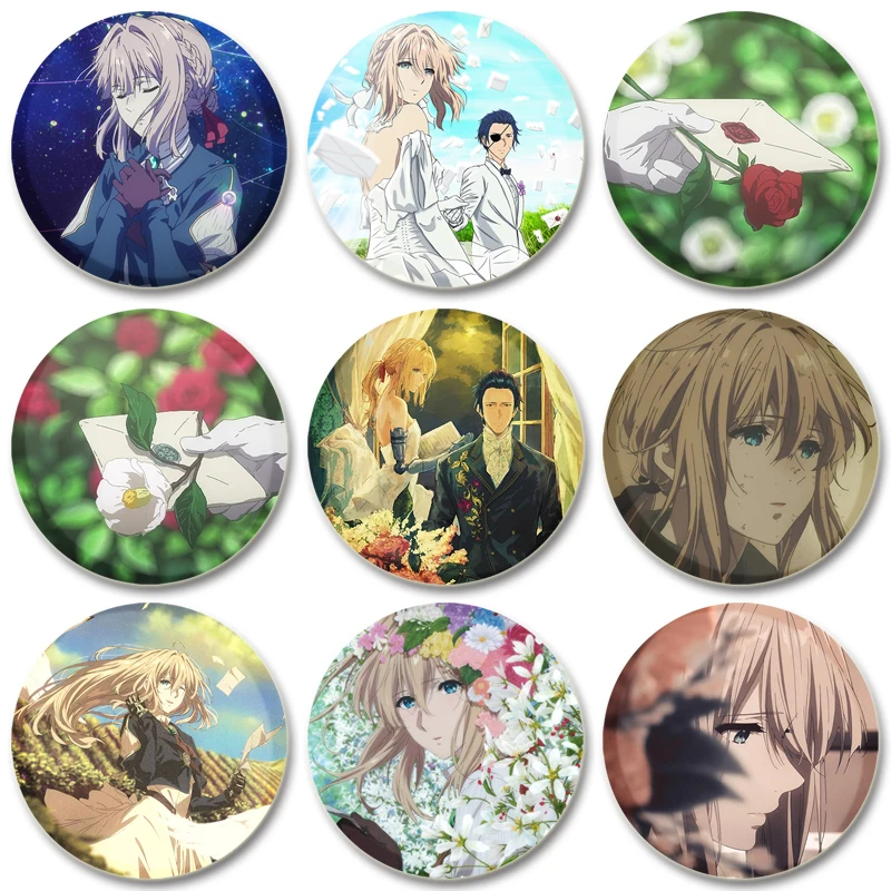 Anime Violet Evergarden Tinplate Soft Button Brooch Creative Badge Snap-in Pins for Clothes Bag Decoration Jewelry Accessories