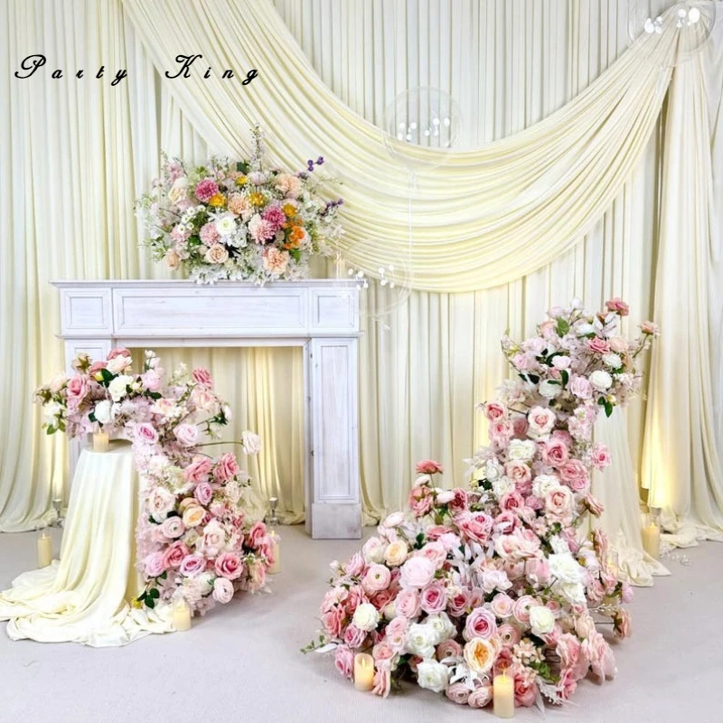 

Искусственная цветочная композиция из розово-пудровых роз для декора свадебной арки и украшения стола, центральное украшение для свадебного декора