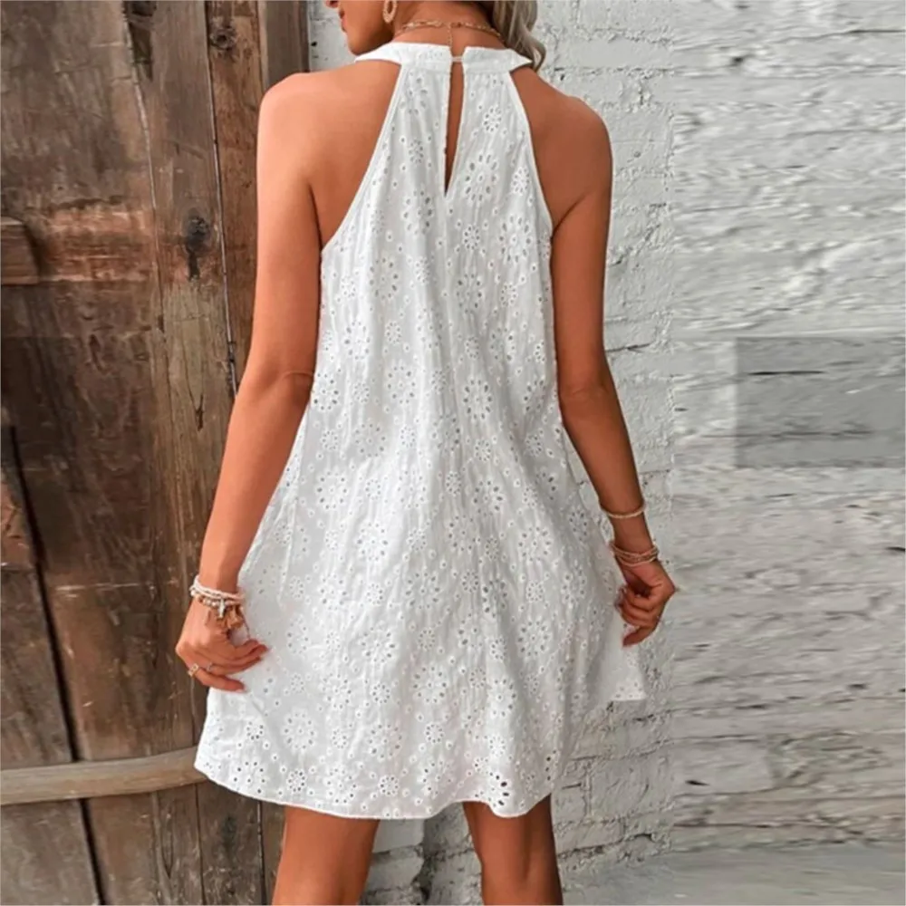 

VOLALO Women's Mini Dress 2024 Summer Casual O Neck Sleeveless A-line Dresses Female Holiday Beach Party Loose Dresses Vestidos