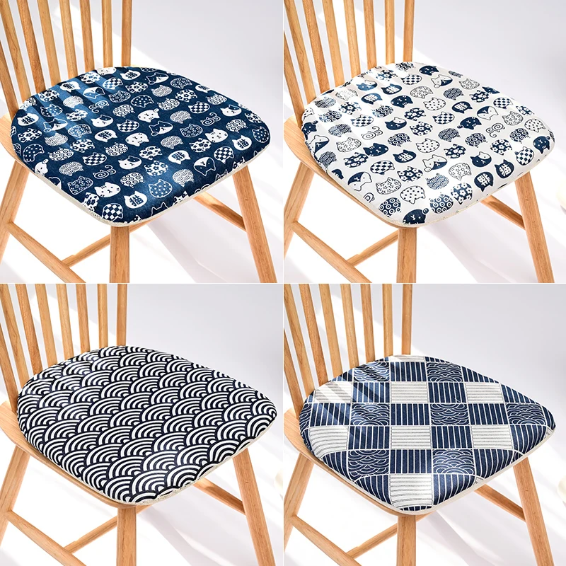 40x42cm Non-Slip Cotton Linen Chair Cushion Geometric Print Removable Washable Seat Pad for Chair Sofa Office ‌Without Straps