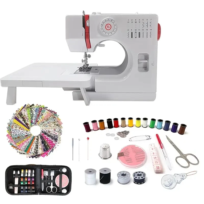 

Мини-электрическая швейная машина с удлинительным столом, 14-шлифовальная портативная швейная машина с ножной педалью для начинающих, двойная скорость