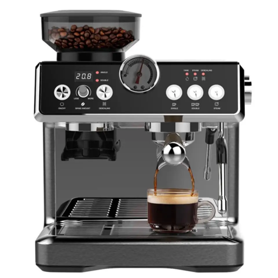 

Stainless Steel Body Espresso Machine Grinder Hot Sale Coffee Tools 2.8L Water Tank Milk Frother Steam Coffee Cappuccino Maker