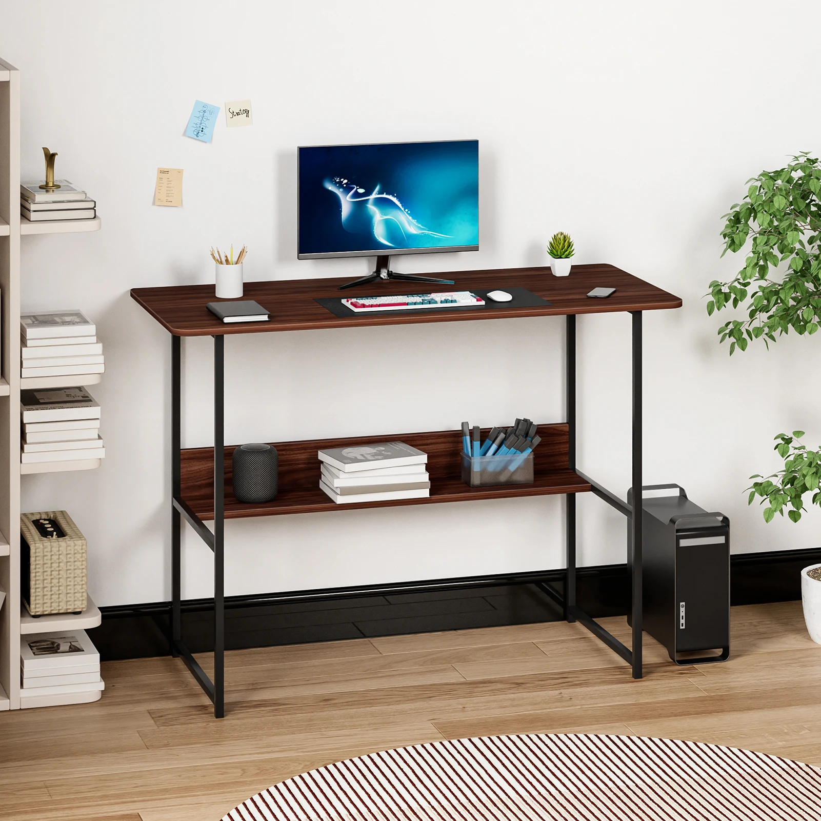 Study Computer Desk, Home Office Writing Small Desk, Bedroom Student Study Table, Simple Style PC Table, Black Metal Frame