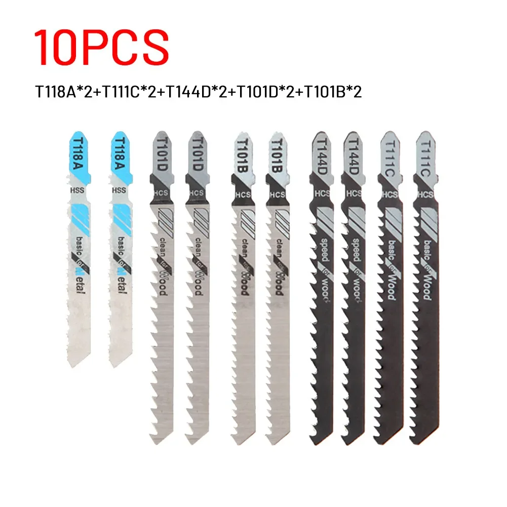 

10PCS Jigsaw Blades Set Metal Wood Assorted Blades T-Shank Reciprocating Saw Blade T118A/T111C/T144D/T101D/T101B Jig Saw