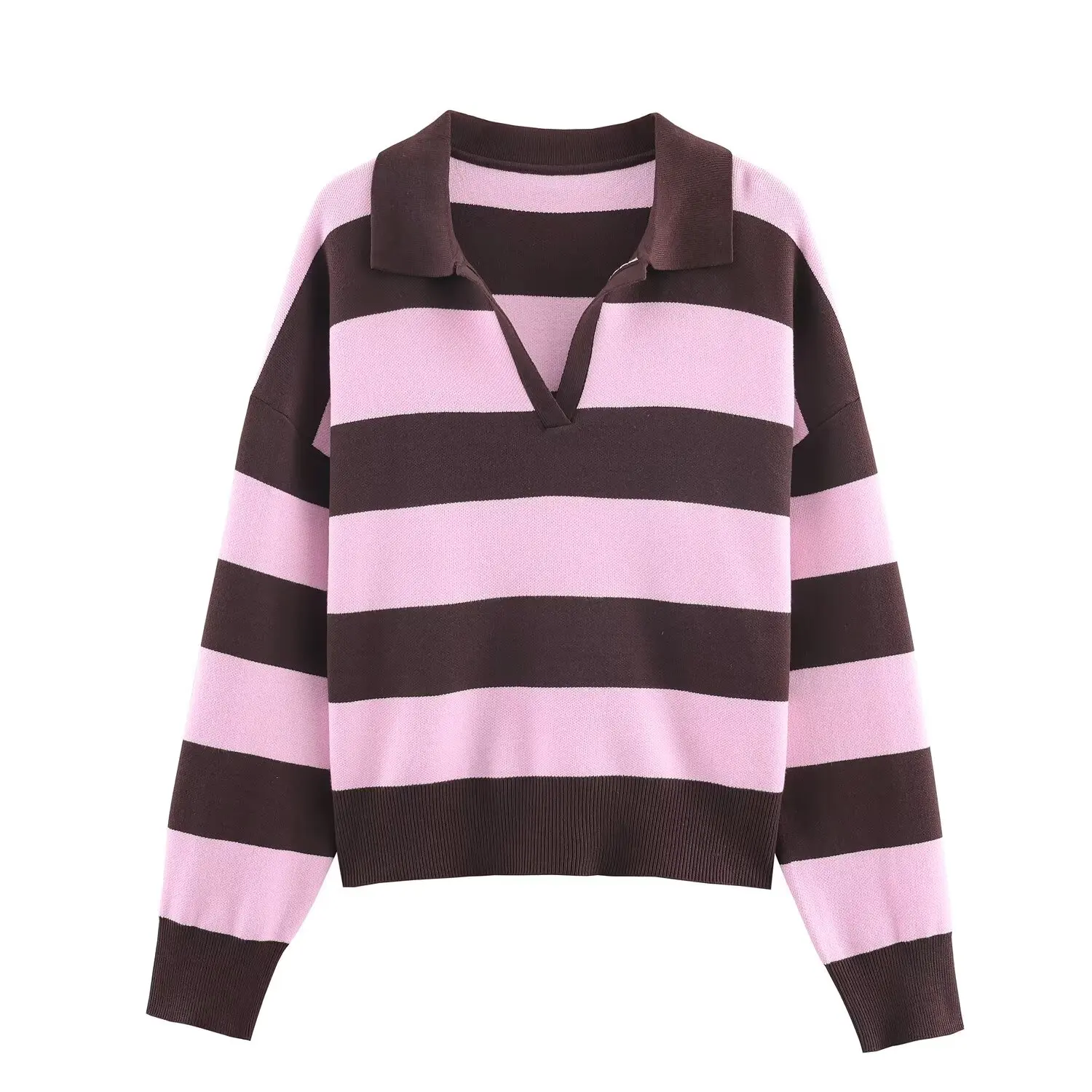 

DiYiG WOMAN 2025 Winter New Fashion Striped POLO Collar Knitted Pullover Retro Long Sleeve Casual Sweater Mujer