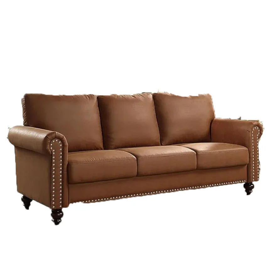 

80" Traditional Faux Leather Couch With Nailhead Trim Luxury Nordic Loft Bed Mini Sofa Loveseat Hall Sofas Furniture Home