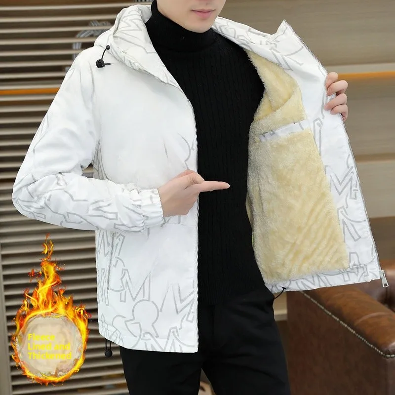 

Men's Casual Hooded Jaet Fce Lined Autumn Winter New Sle Warmth Comfortable Zipper Decoration Cotton Blend Material