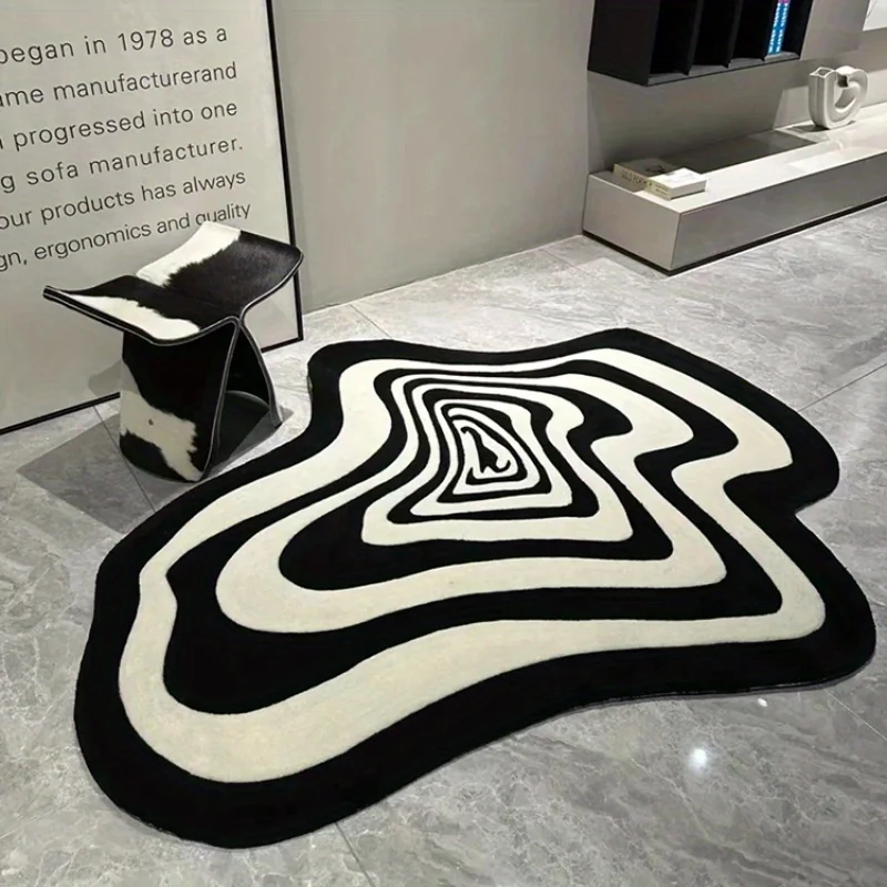Alfombra Irregular moderna para sala de estar, dormitorio, decoración del hogar, alfombra blanca y negra, felpudo de entrada, alfombras lavables a máquina