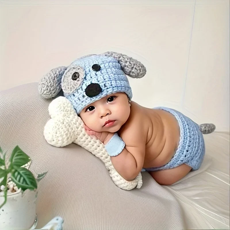 Charming Infant Suit Set Blue Puppy Costume Baby Photoshoot Outfit New Born Photography Fotografia NewbornShooting Accessories