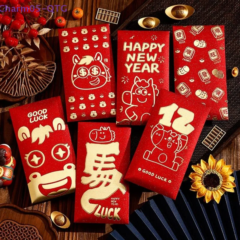 

NEW 6Pcs 2026 Horse Year Red Envelope Cartoon Cute Zodiac Pony Lucky Money Packet For New Year Blessing Red Packet