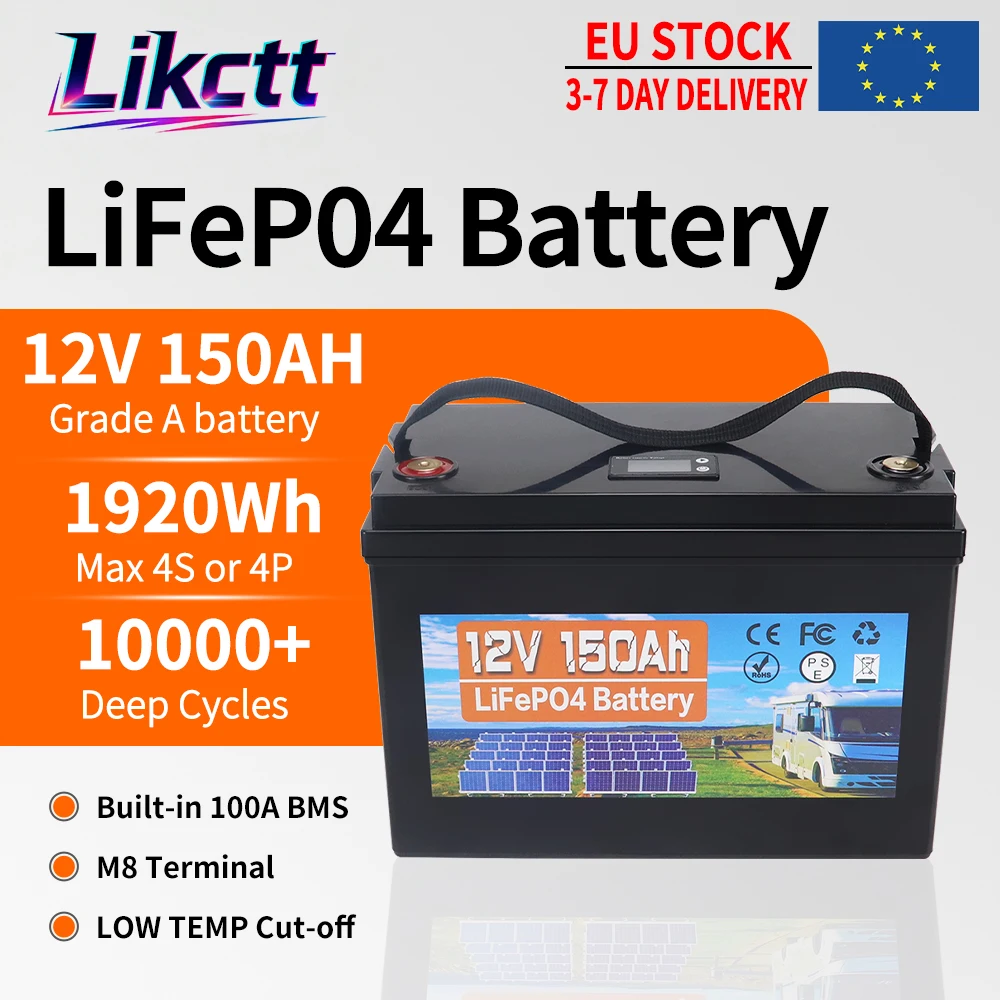 Klasse A 12V 350AH 200AH 150AH Lifepo4 Batterie 12,8V Lithium-Eisenphosphat-Akku Brandneu 10000 Zyklen für Wohnmobil-Solar-Heimenergiespeichersystem EU-Lagerbestand